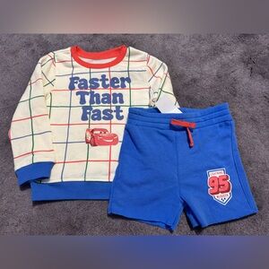 Kids 2pc Lightening McQueen Crewneck Sweatshirt & Shorts Drawstring/Pockets 4T